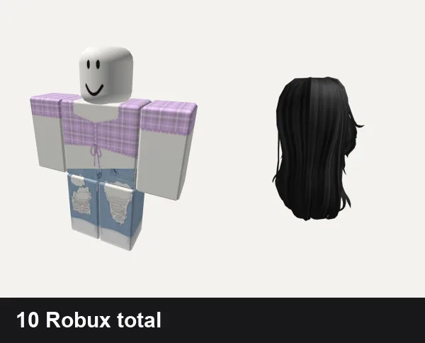 Almost free Aesthetic Roblox outfits: Aesthetic purple blouse, Cute ripped Jeans Y2k aesthetic vintage girl ok, (FREE UGC) Aesthetic Messy Combo Hair
