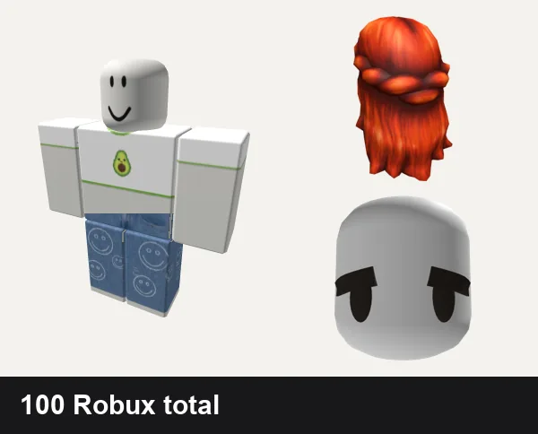 Aesthetic Roblox outfits under 100 Robux: 🥑aesthetic avocado🥑, thrifted vintage aesthetic indie kid mom jeans, Belle Of Belfast Long Red Hair, ⊱┊soft cute eyelash face