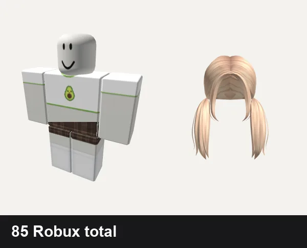 Aesthetic Roblox outfits under 100 Robux: 🥑aesthetic avocado🥑, preppy cottage core vintage plaid dress w socks, Aesthetic low piggytails in blonde