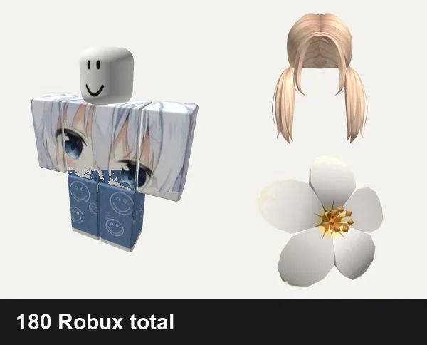 Aesthetic outfit under 200 Robux: Anime Aesthetic Neko Girl Waifus Japanese loli, thrifted vintage aesthetic indie kid mom jeans, Aesthetic low piggytails in blonde, White Hair Flower