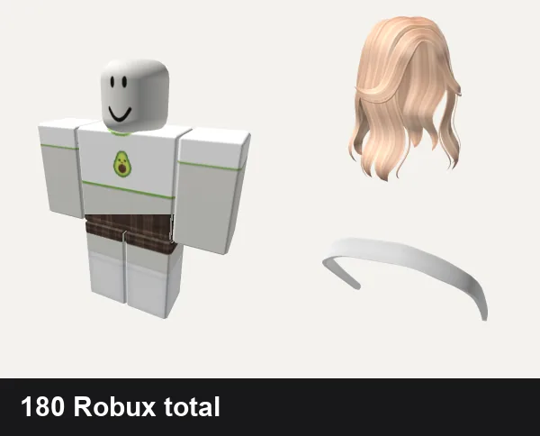 Aesthetic outfit under 200 Robux: 🥑aesthetic avocado🥑, preppy cottage core vintage plaid dress w socks, Aesthetic Split Bangs Hair in Blonde, White Aesthetic Headband