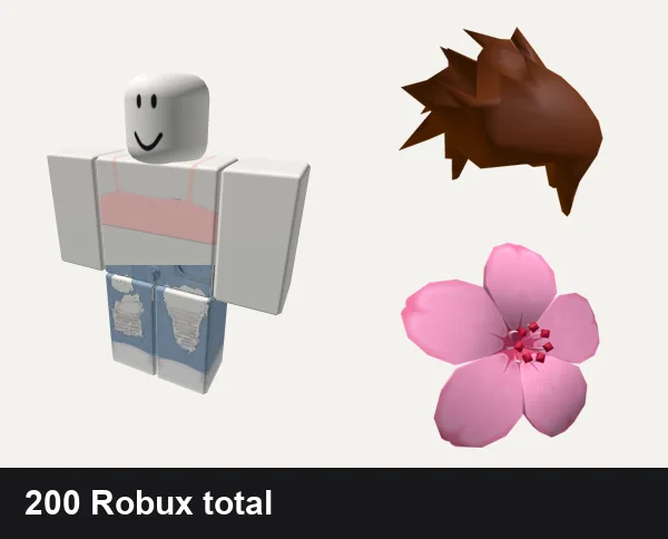 Aesthetic Roblox outfits under 200 Robux: ✅ Aesthetic pastel Pink top black white valentines, Cute ripped Jeans Y2k aesthetic vintage girl ok, Beautiful Brown Hair for Beautiful People, Pink Hair Flower