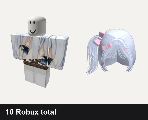 Aesthetic Roblox outfits under 50 Robux: Anime Aesthetic Neko Girl Waifus Japanese loli, preppy cottage core vintage plaid dress w socks, Cute Soft Blue Side Pigtails Hair Kawai W/ Bow