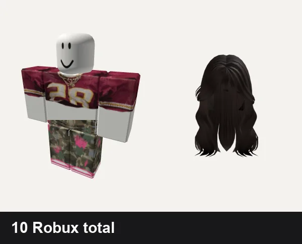Baddie Roblox outfits under 200 Robux: red baddie jersey, Star Denim Camo Pants W Pink Dunks Baddie, Baddie hair brown