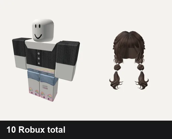 Almost free Cute Roblox outfits: 🍀Cute Button Crop Top - Black, ༺ Cute ♡ Cutecore ♡ Core ༻, 🍀Cute Two-side French Braids (Brown)