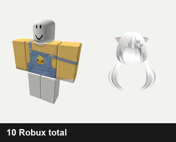 Almost free Cute Roblox outfits: 🐣Cute easter chick overalls🐣 eatser chicken, pink cute doll kawaii skirt pants, ノ꒰ (FREE UGC) Kitty pigtails white w/ cute clip♡