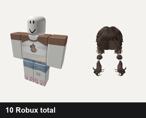 Almost free Cute Roblox outfits: Cute Capybara Shirt, ༺ Cute ♡ Cutecore ♡ Core ༻, 🍀Cute Two-side French Braids (Brown)