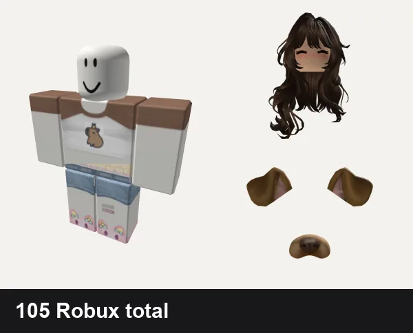 Cute Roblox outfit ideas: Cute Capybara Shirt, ༺ Cute ♡ Cutecore ♡ Core ༻, Cute Long Wavy Brown Hair With Blush 3.0, cute kawaii puppy face filter
