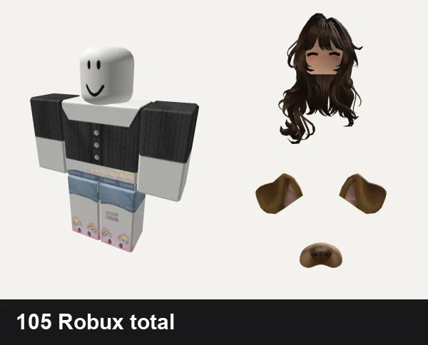 Cute Roblox outfit ideas: 🍀Cute Button Crop Top - Black, ༺ Cute ♡ Cutecore ♡ Core ༻, Cute Long Wavy Brown Hair With Blush 3.0, cute kawaii puppy face filter