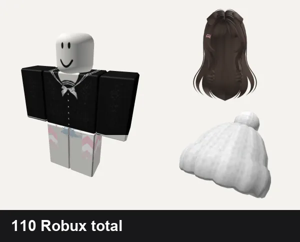 Cute Roblox outfit ideas: cute black n white kawaii uniform cutesy school, 💛 Cute Girls Outfit Stripey Vibes ⏫, Brown Cute Puppy Ear Hair (Free), Cute White Winter Beanie