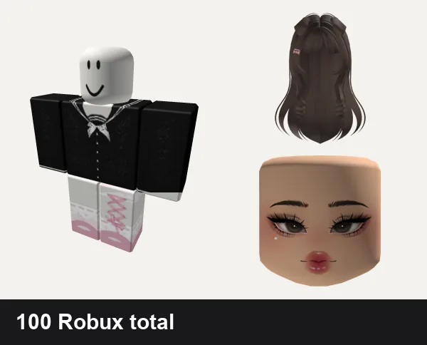 Cute Roblox outfits under 100 Robux: cute black n white kawaii uniform cutesy school, cute pink, Brown Cute Puppy Ear Hair (Free), Cute Kpop Makeup