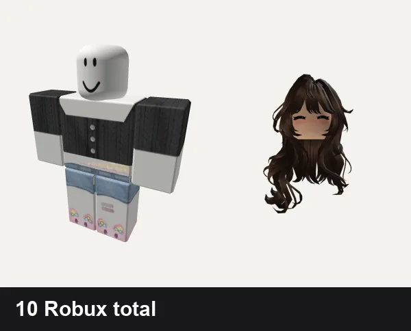 Cute Roblox outfits under 50 Robux: 🍀Cute Button Crop Top - Black, ༺ Cute ♡ Cutecore ♡ Core ༻, Cute Long Wavy Brown Hair With Blush 3.0