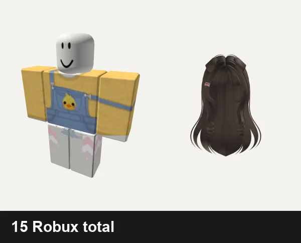 Cute Roblox outfits under 50 Robux: 🐣Cute easter chick overalls🐣 eatser chicken, 💛 Cute Girls Outfit Stripey Vibes ⏫, Brown Cute Puppy Ear Hair (Free)