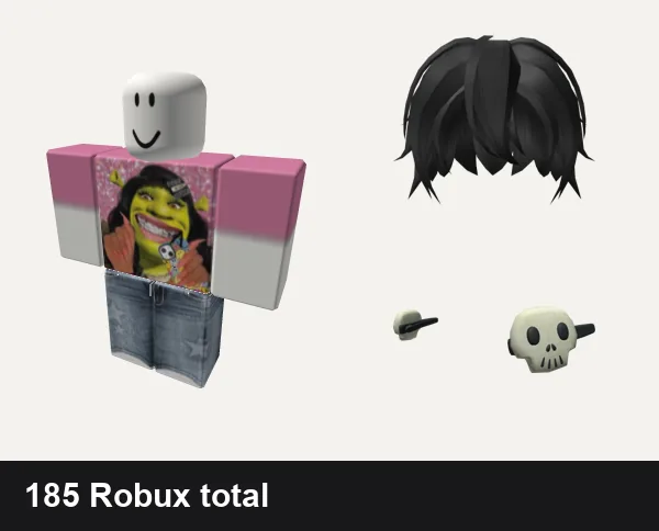 Emo Roblox outfit ideas: Shrek Emo Girl shirt, y2k white star da hood jeans outfit vkei, Black Anime Hair, Halloween Skull Hair Clips White