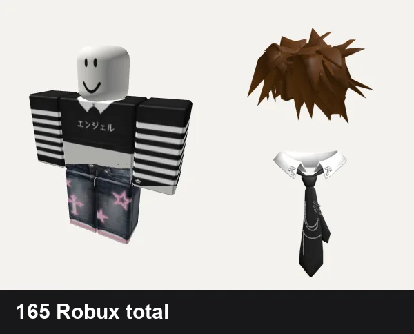 Emo Roblox outfit ideas: ✅ black y2k cross cyber tank da hood emo stripe, pink star y2k cyber jeans emo da hood cross barbie, Brown Scene Hair, Emo Collar + Chained Tie 3.0