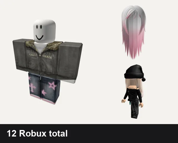 Emo Roblox outfit ideas: 2000 y2k winter emo, pink star y2k cyber jeans emo da hood cross barbie, Long Wispy Emo Hair in Blushed Rose, [Free] Emo Girl Avatar Bundle Shoulder