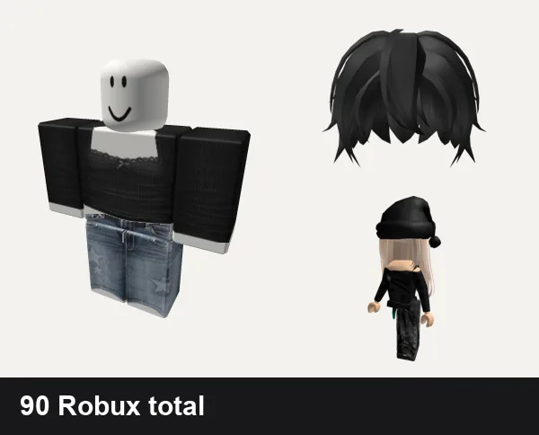 Emo Roblox outfits under 100 Robux: Emo, y2k white star da hood jeans outfit vkei, Black Anime Hair, [Free] Emo Girl Avatar Bundle Shoulder