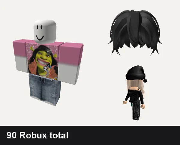 Emo Roblox outfits under 100 Robux: Shrek Emo Girl shirt, y2k white star da hood jeans outfit vkei, Black Anime Hair, [Free] Emo Girl Avatar Bundle Shoulder