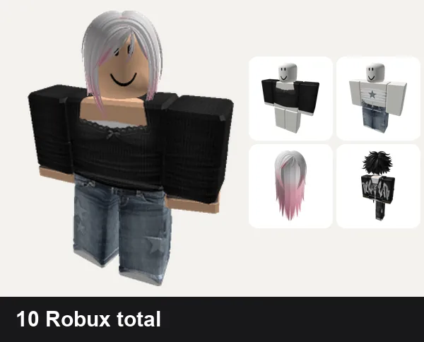 Emo outfit under 50 Robux: Emo, y2k white star da hood jeans outfit vkei, Long Wispy Emo Hair in Blushed Rose, Emo Boy Avatar