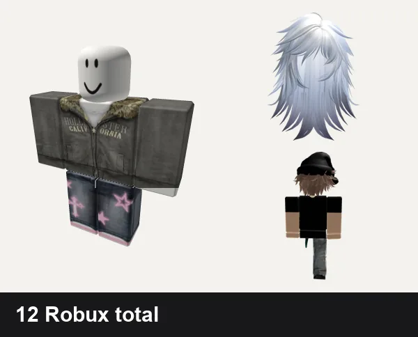 Emo Roblox outfits under 50 Robux: 2000 y2k winter emo, pink star y2k cyber jeans emo da hood cross barbie, Emo Wispy Straight Hair (Blueberry Frost), [Free] Emo Boy Avatar Bundle Shoulder