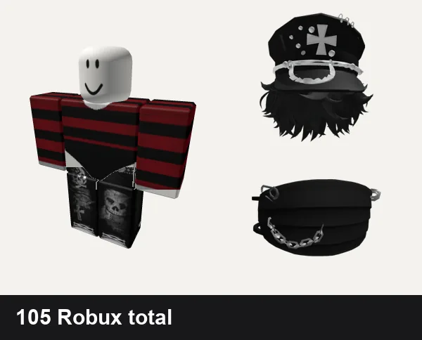 Goth Roblox outfit ideas: Snow Leopard w Bodysuit Red Goth Femb, swag ok vamp hi doll skull emo schoolboy y2k blood, [Limited] Goth Boy Hair, Black Goth Mask
