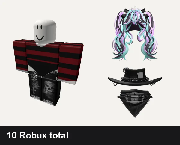 Goth Roblox outfits under 100 Robux: Snow Leopard w Bodysuit Red Goth Femb, swag ok vamp hi doll skull emo schoolboy y2k blood, Pastel Goth Princess Hair, Goth Cowboy Hat with Scarf