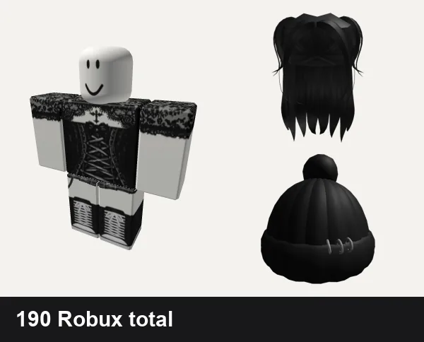 Goth outfit under 200 Robux: Goth, [ORIG] skirt + convers boots envy y2k vamp emo, Adorbs black long hair, Goth Beanie