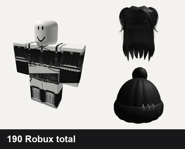 Goth Roblox outfits under 200 Robux: Black Goth Top, [ORIG] skirt + convers boots envy y2k vamp emo, Adorbs black long hair, Goth Beanie
