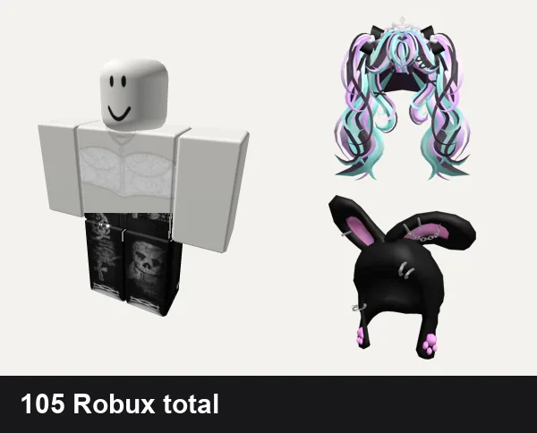 Goth Roblox outfits under 200 Robux: christmas snow cute White corset lace cottage core, swag ok vamp hi doll skull emo schoolboy y2k blood, Pastel Goth Princess Hair, Cute Lil' Black Goth Bunny Hood 🐰