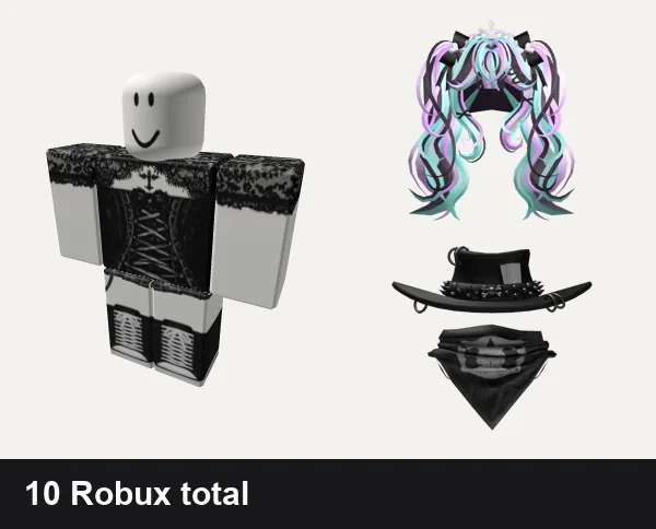 Goth outfit under 50 Robux: Goth, [ORIG] skirt + convers boots envy y2k vamp emo, Pastel Goth Princess Hair, Goth Cowboy Hat with Scarf