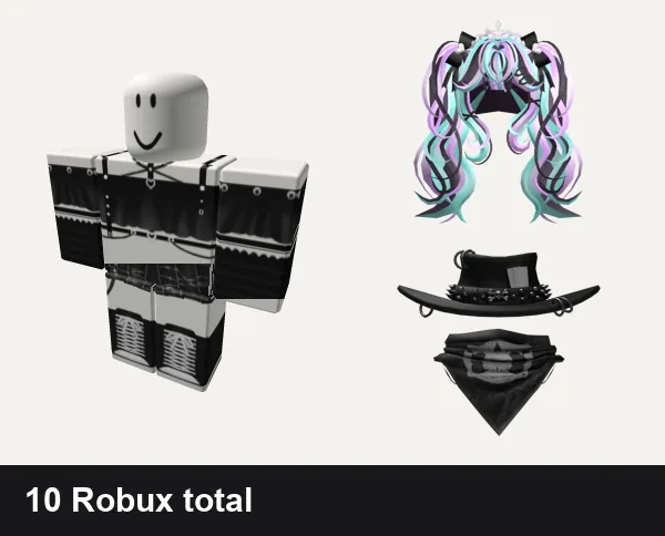 Goth Roblox outfits under 50 Robux: Black Goth Top, [ORIG] skirt + convers boots envy y2k vamp emo, Pastel Goth Princess Hair, Goth Cowboy Hat with Scarf