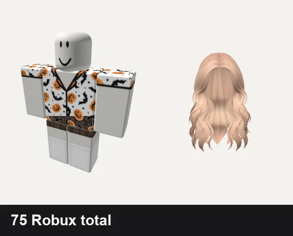 Preppy Roblox outfit ideas: ★🦇°⭑preppy halloween pjs, preppy cottage core vintage plaid dress w socks, Lush Wavy Hair (Blonde)