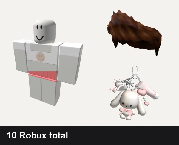 Preppy Roblox outfit ideas: white and pink smiley preppy top!, 💞Preppy x gabs Summer Pink Blue Set🦩✈️, Brown Charmer Hair, 🍀Preppy Pink Bunny Keychain