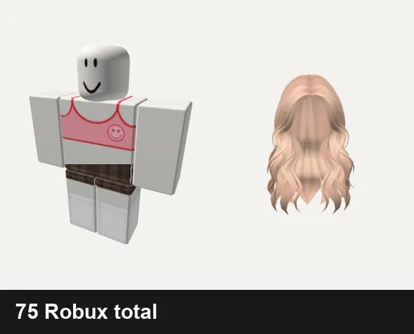Preppy Roblox outfit ideas: • preppy smiley face shirt [in set], preppy cottage core vintage plaid dress w socks, Lush Wavy Hair (Blonde)