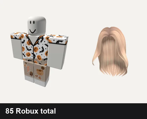 Preppy Roblox outfits under 200 Robux: ★🦇°⭑preppy halloween pjs, Preppy Brown Bear Set Argyle Denim Pants, California Girl Blonde Hair