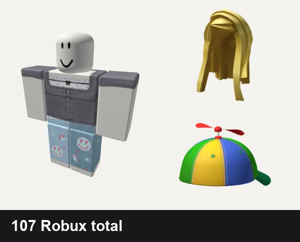 Preppy outfit under 200 Robux: ♡︎ _ preppy grey button up blouse, Preppy Smile Set In Teal! ° 。˚ ✰, Straight Blonde Hair, Propeller Hat Twisted Preppy Propeler Cap Kidcore