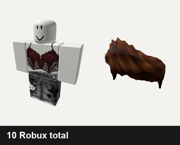 Almost free Streetwear Roblox outfits: Cute red and black grunge girl classic shirt, grey y2k star da hood jeans emo cute streetwear, Brown Charmer Hair