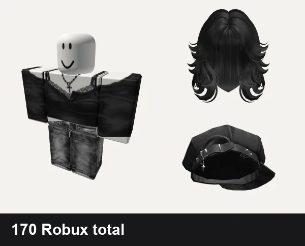 Streetwear Roblox outfit ideas: Black Emo Girl Fairy Streetwear DaHoodEvade, vamp emo cyber y2k streetwear grim rock evade vkei, Grunge wolf hair Black, Y2K Punk Cap(Black)