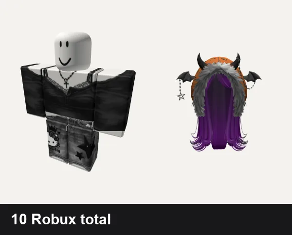 Streetwear Roblox outfits under 50 Robux: Black Emo Girl Fairy Streetwear DaHoodEvade, grey y2k star da hood jeans emo cute streetwear, HALLOWEEN EDITION - Long emo hair w/ cute hoodie