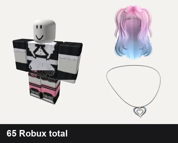 Y2K Roblox outfit ideas: maid outfit catgirl anime troll y2k emo, Black and pink Y2K pretty gothic vamp skirt, Y2K Wavy Pigtails Pink to Blue, Y2K Heart Necklace