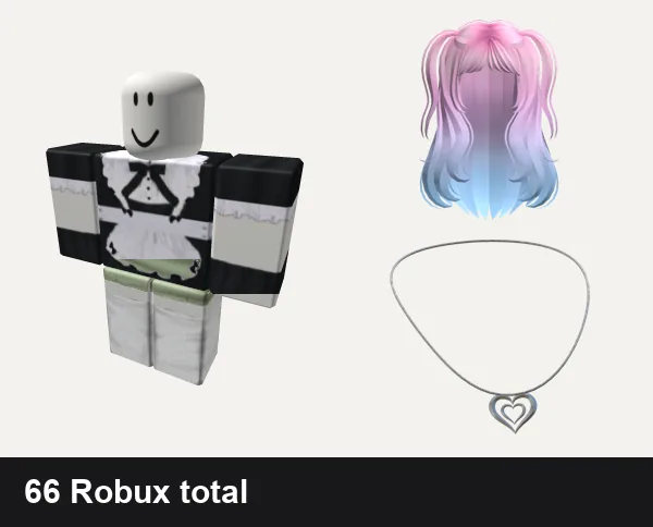 Y2K Roblox outfit ideas: maid outfit catgirl anime troll y2k emo, 🌱 green y2k cottagecore kawaii vintage dress, Y2K Wavy Pigtails Pink to Blue, Y2K Heart Necklace