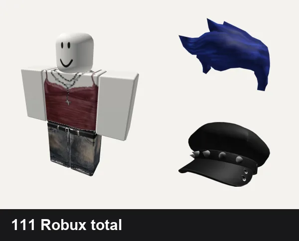 Y2K Roblox outfit ideas: Y2k cute red tank top, y2k Balenciaga, True Blue Hair, y2k Black Spikey Beret cap