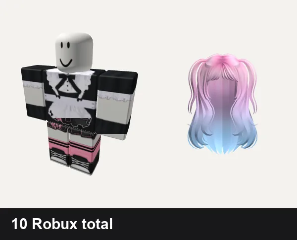 Y2K Roblox outfits under 100 Robux: maid outfit catgirl anime troll y2k emo, Black and pink Y2K pretty gothic vamp skirt, Y2K Wavy Pigtails Pink to Blue