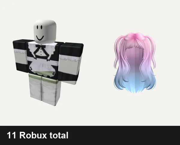 Y2K Roblox outfits under 100 Robux: maid outfit catgirl anime troll y2k emo, 🌱 green y2k cottagecore kawaii vintage dress, Y2K Wavy Pigtails Pink to Blue