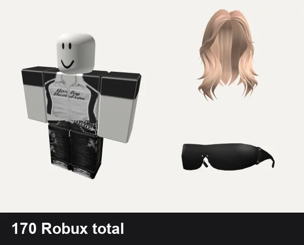 Y2K outfit under 200 Robux: 𝕮𝕲 🤍 y2k white harley racer punk cyber crop top, black y2k cyber star jeans dahood cross rot envy, Y2K Layered Wolfcut (Blonde), Black Y2K Cyberstar Glasses