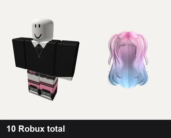 Y2K Roblox outfits under 50 Robux: y2k Black Aesthetic, Black and pink Y2K pretty gothic vamp skirt, Y2K Wavy Pigtails Pink to Blue